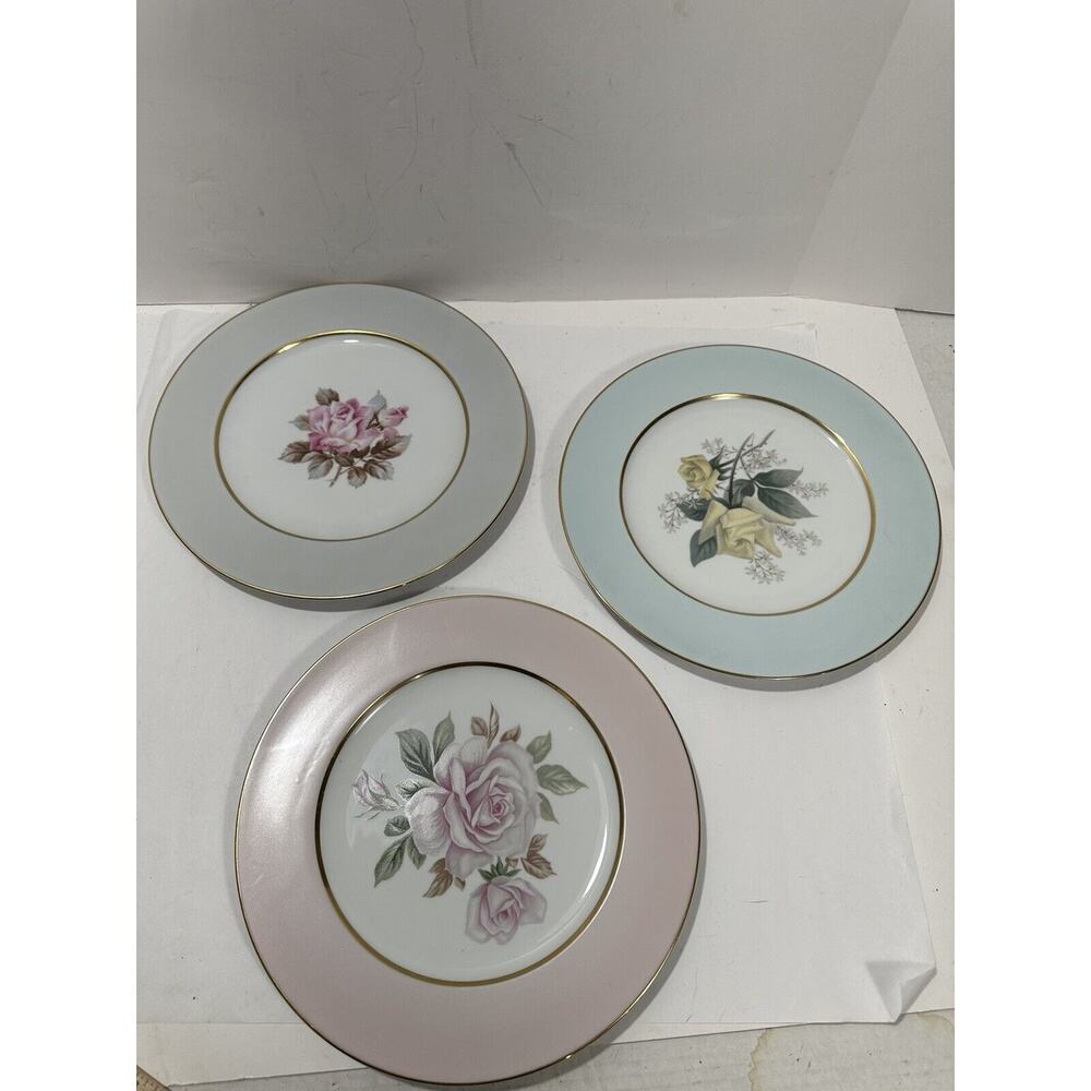 Set Of 3 Noritake Japan Dinner 11” Plate Flowers Pink Blue Gray Floral‎ Lot - Picture 3 of 8